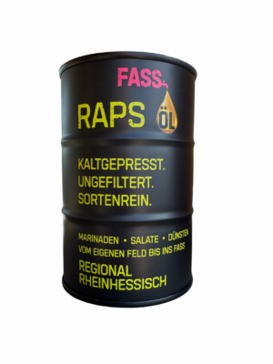 Kaltgepresstes Rapsöl im Fass